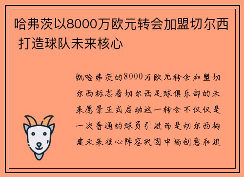 哈弗茨以8000万欧元转会加盟切尔西 打造球队未来核心